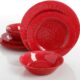 Studio California Mauna 12 Piece Melamine Dinnerware Set, Red